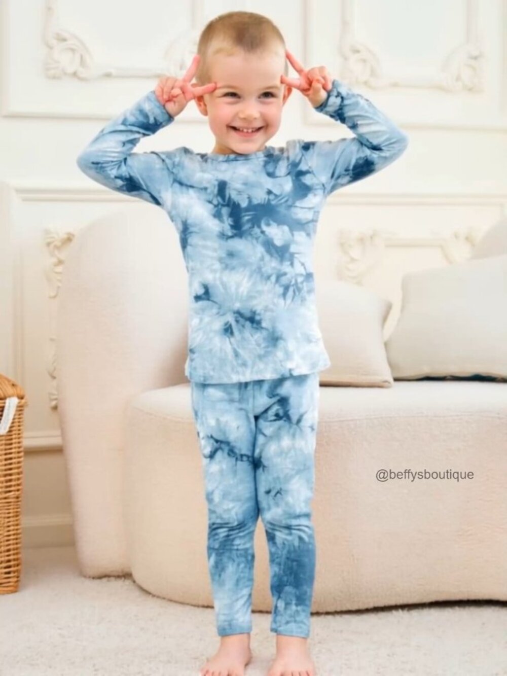 Kids Toddler Rayon Bamboo Pajama Set Long Sleeve 4pc Tops & Pants Tie Dye - Picture 7 of 7